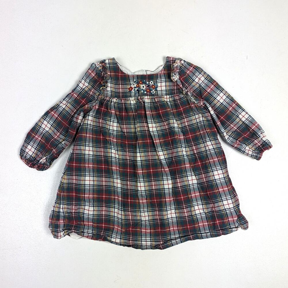 Baby Gap Dress Girls Sz 12-18m Plaid Christmas Embroidered Casual